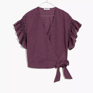 Madewell NWOT Flutter-Sleeve Side-Tie Wrap Top in Plaid